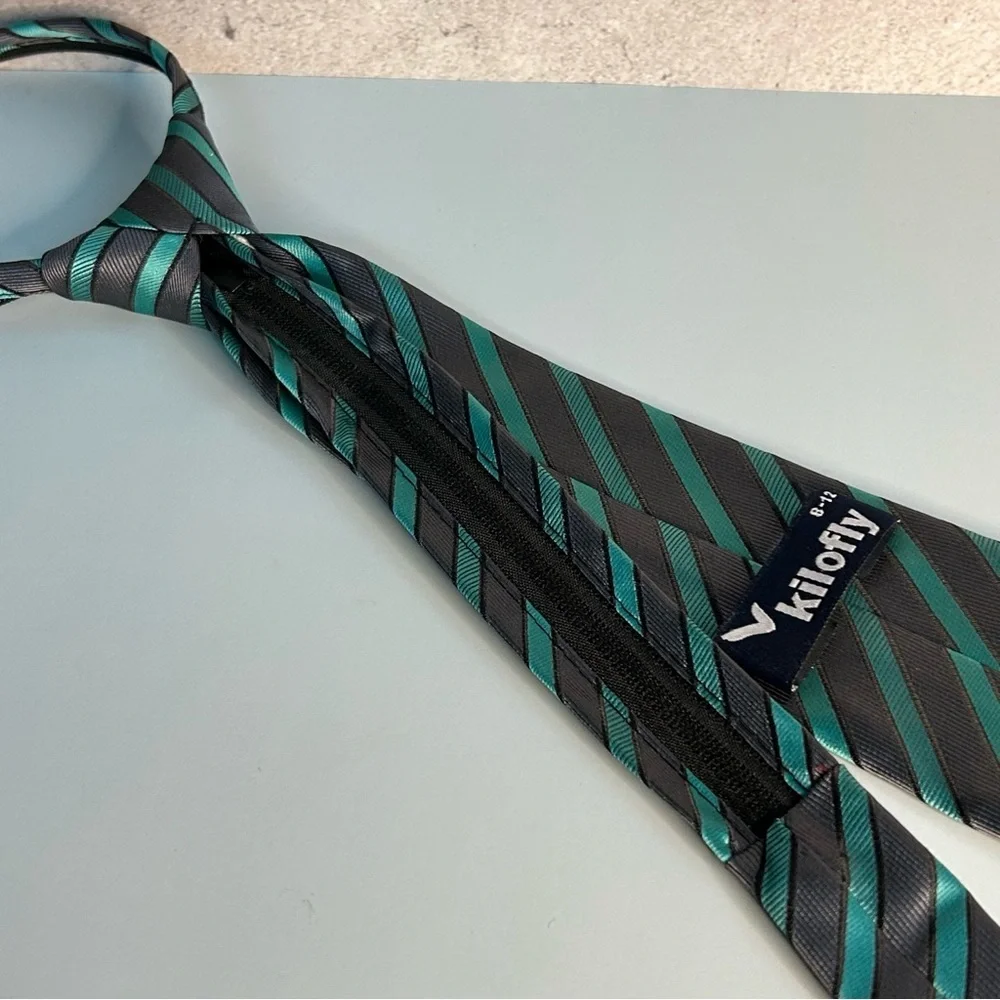 Stylish Kids' Striped Tie in Black and Teal